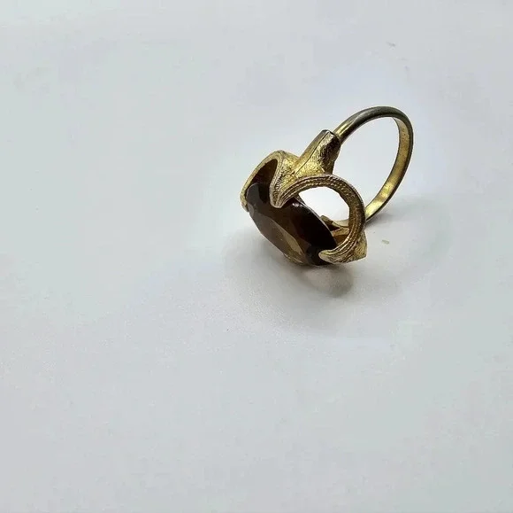 Vintage Retro Art Glass Gold Tone Adjustable Ring